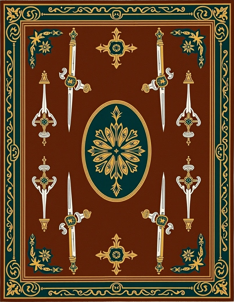 Brown Oval Swords Emblem Rug