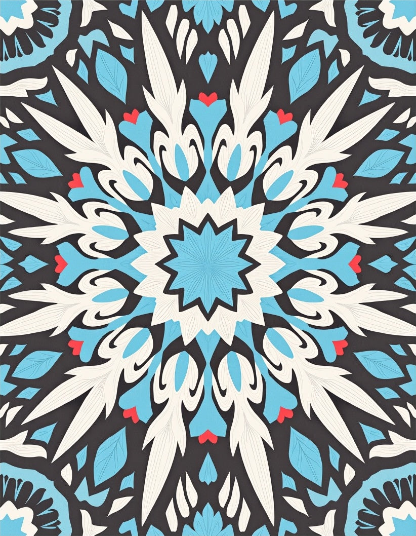 Intricate Teal White Floral Mandala Rug