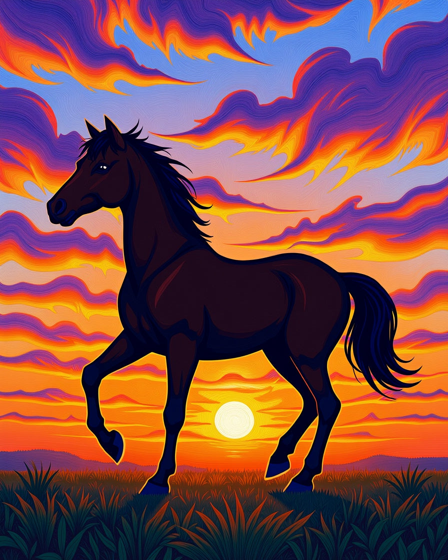 Vibrant Horse Sunset Cloudy Sky Rug