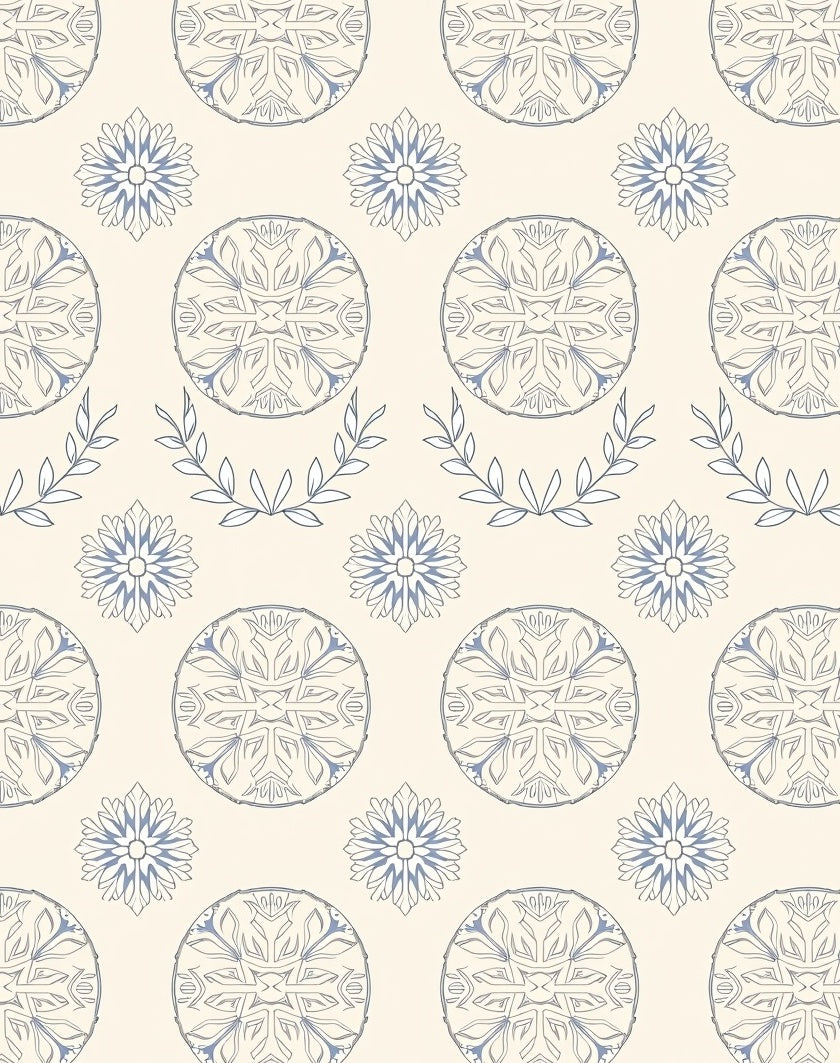 Delicate Blue Floral Laurel Medallion Rug