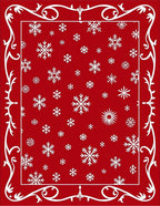 Red White Snowflake Border Accent Rug