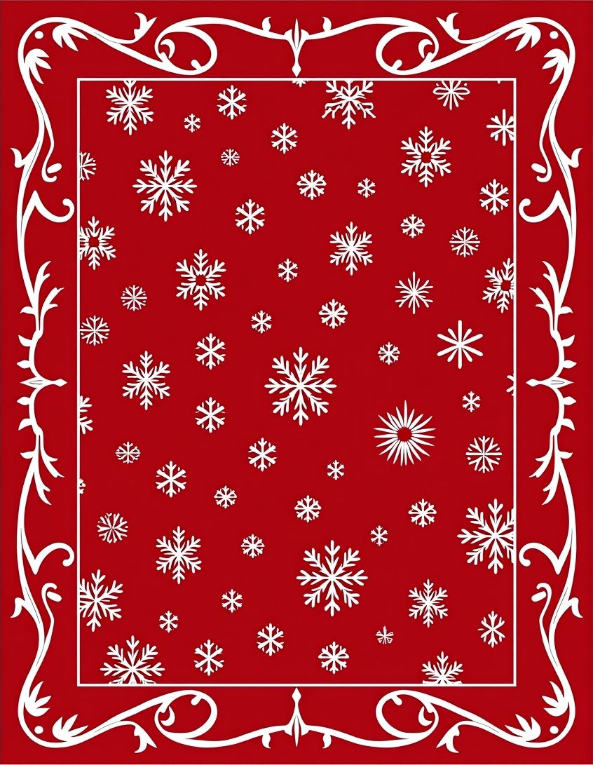Red White Snowflake Border Accent Rug