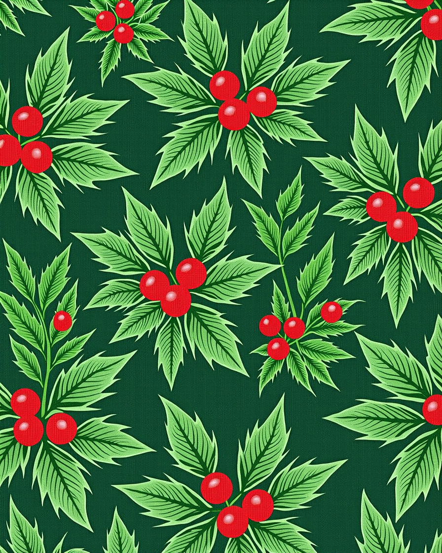 Green Holly Berry Festive Foliage Rug