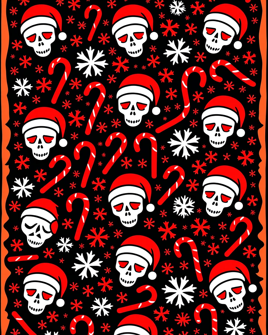 Spooky Christmas Skull Candy Cane Snowflake Rug