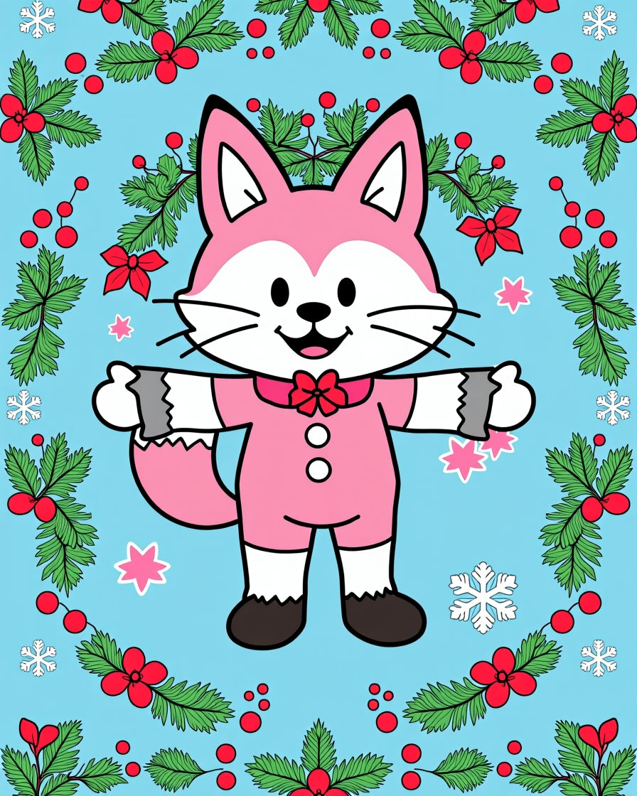 Pink Fox Festive Christmas Garland Rug