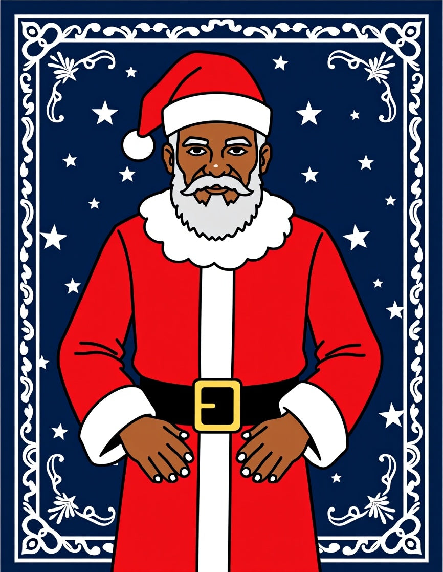 Red Santa Night Stars Border Rug