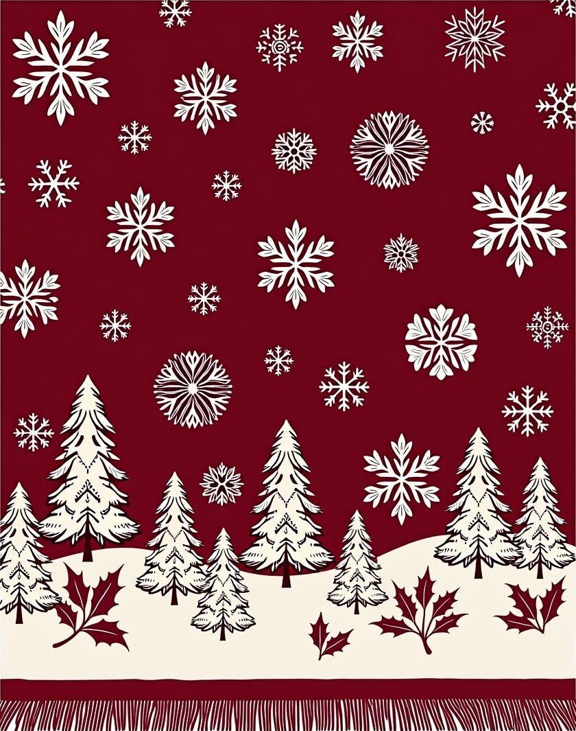 Crimson Snowflakes Forest Landscape Rug