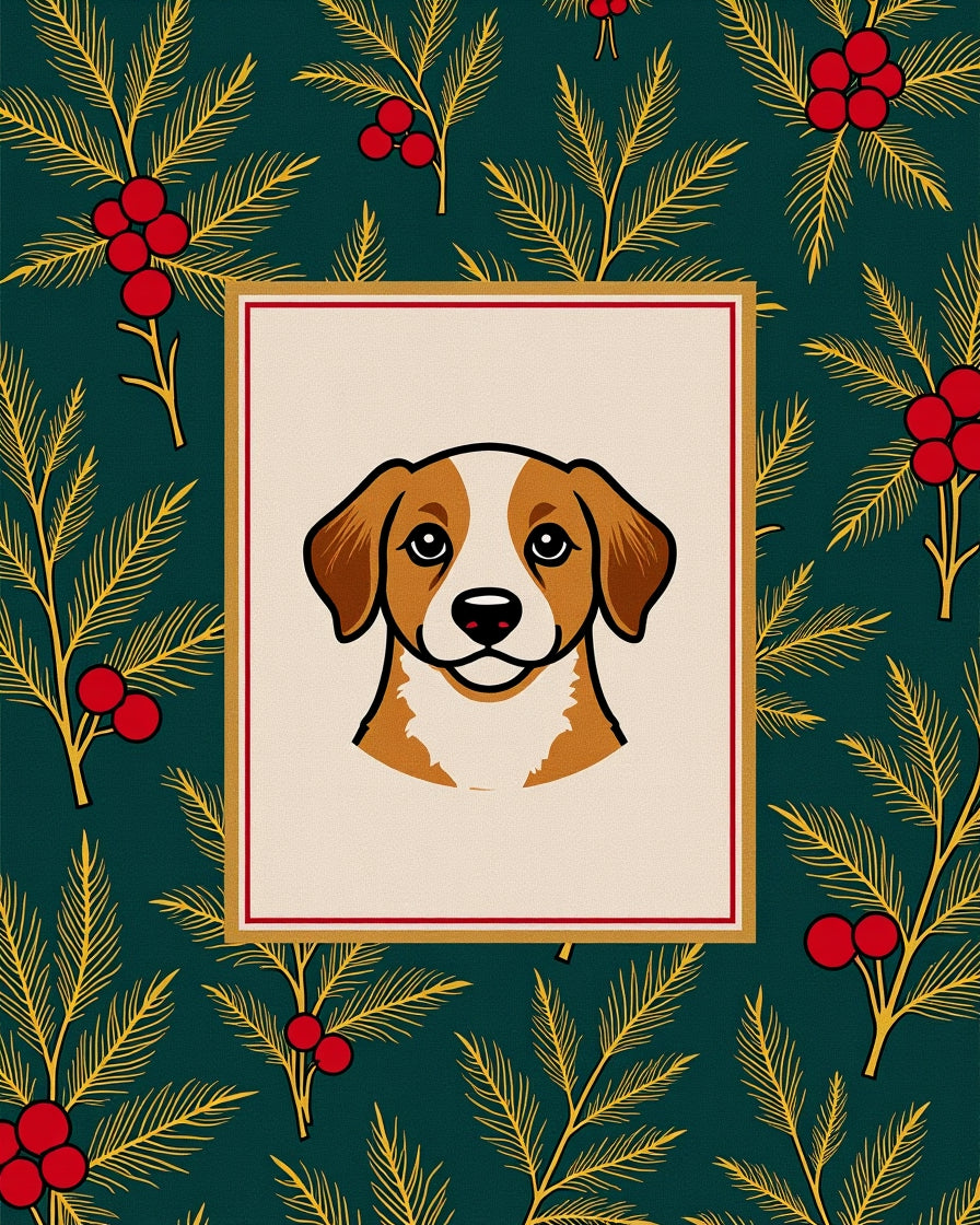 Whimsical Dog Holly Berry Fern Rug