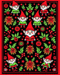 Festive Red Black Gnome Holly Sprigs Rug