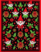 Festive Red Black Gnome Holly Sprigs Rug