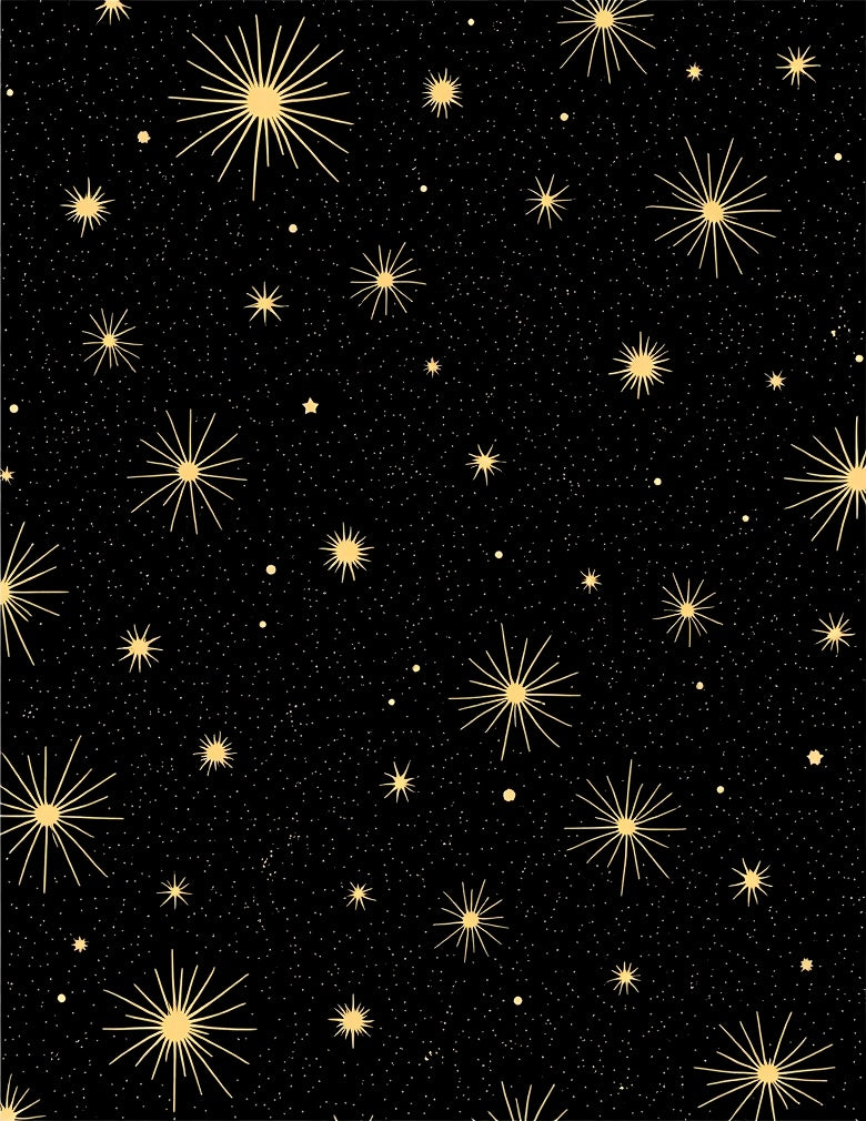 Golden Starburst Galaxy Black Shimmer Rug