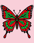 Whimsical Red Green Butterfly Garden Rug