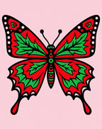 Whimsical Red Green Butterfly Garden Rug