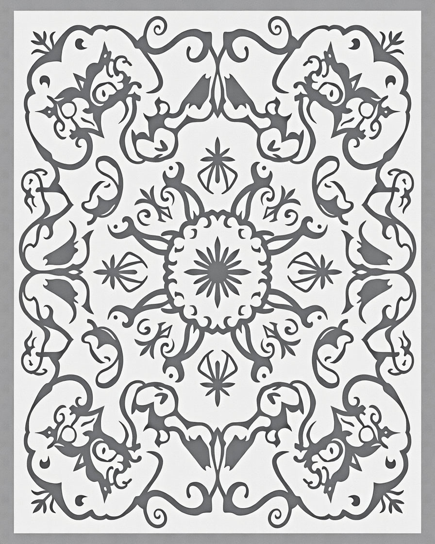 Elegant Gray Floral Mandala Rug