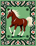 Brown Horse in Green Floral Frame Rug