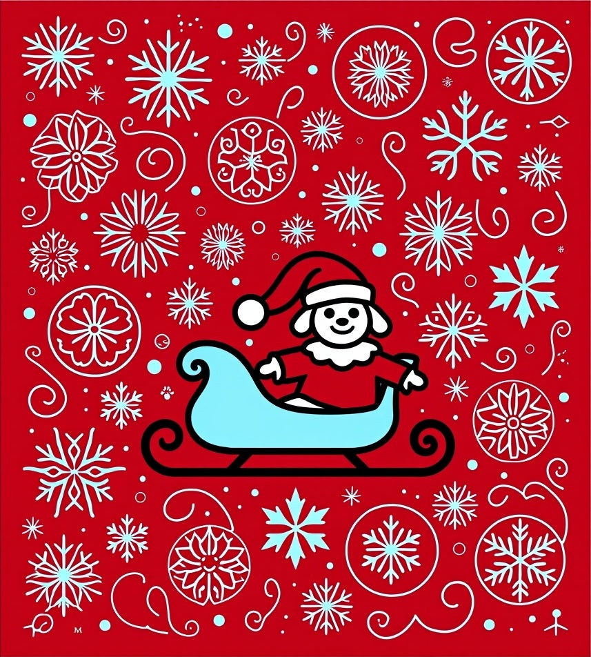 Red Sledding Dog Snowflake Wonderland Rug
