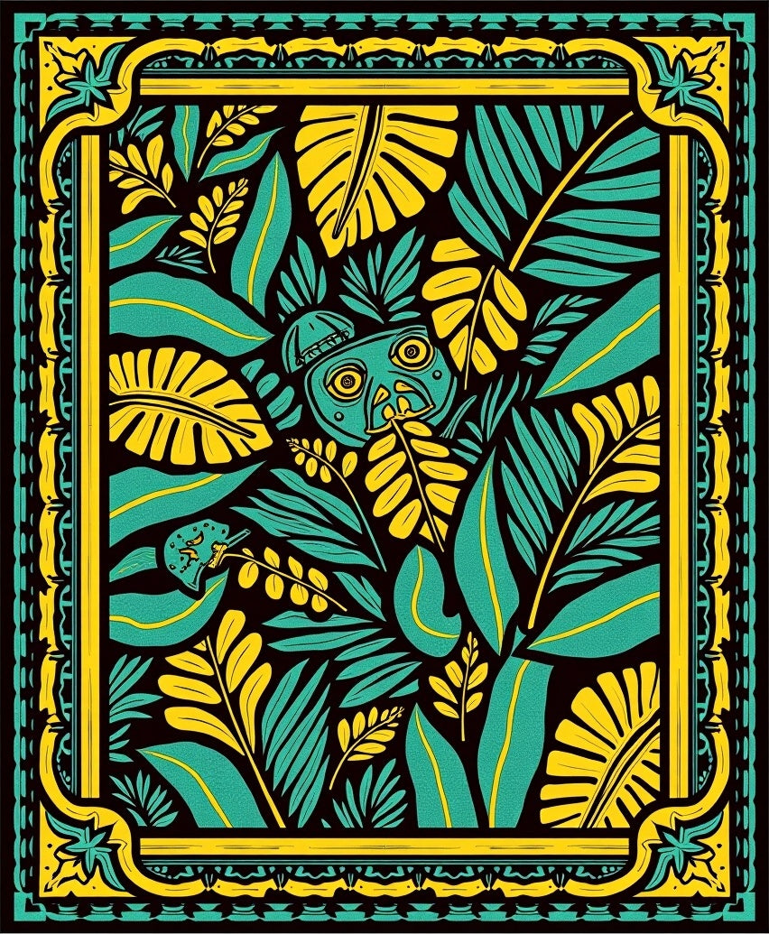 Lush Tropical Foliage With Tribal Accents Rug
