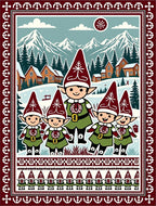 Whimsical Elven Village Mountain Scene Rug