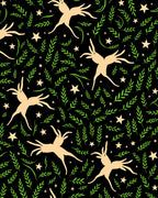 Playful Deer Green Foliage Starry Night Rug