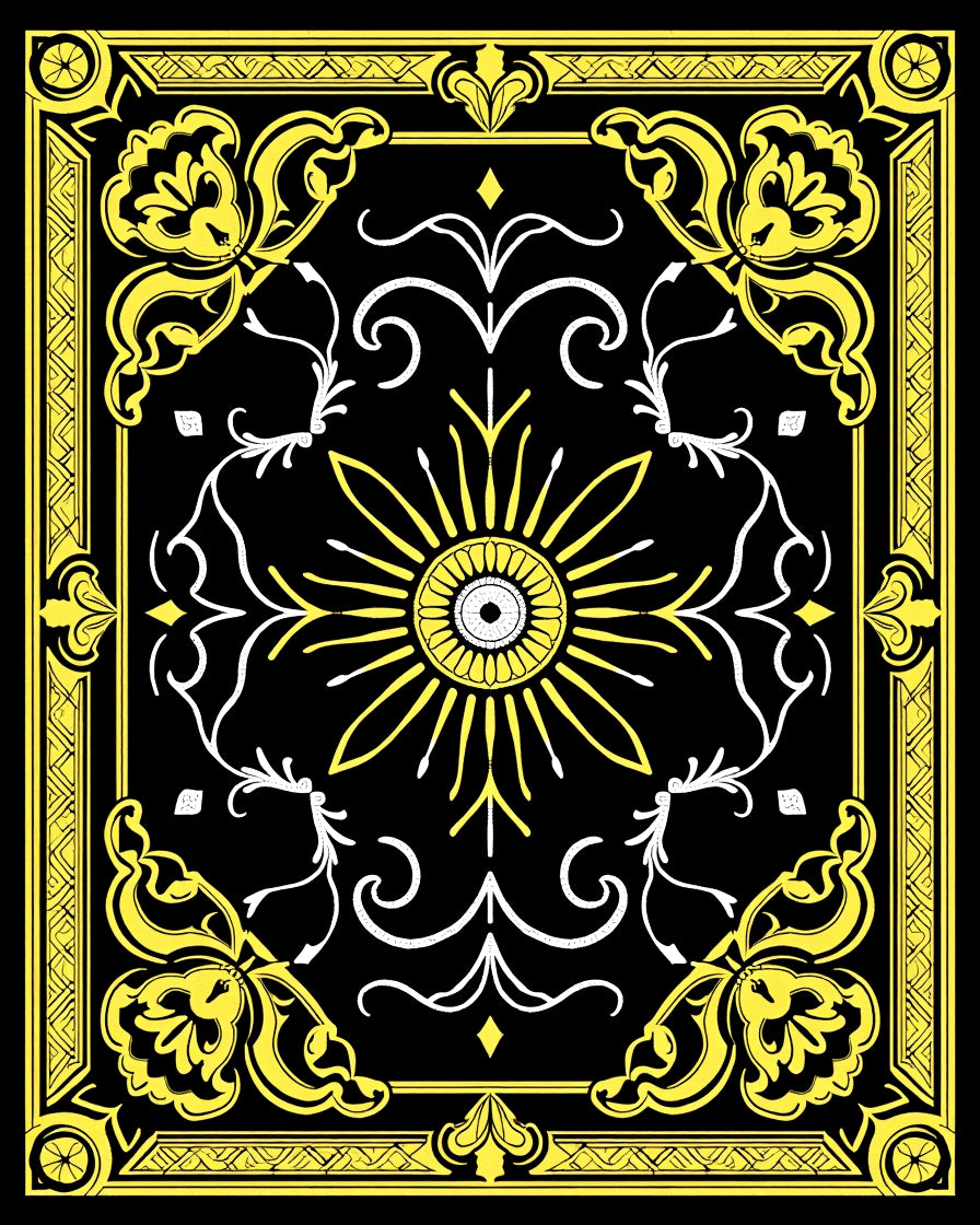 Yellow Black Floral Sunburst Rug