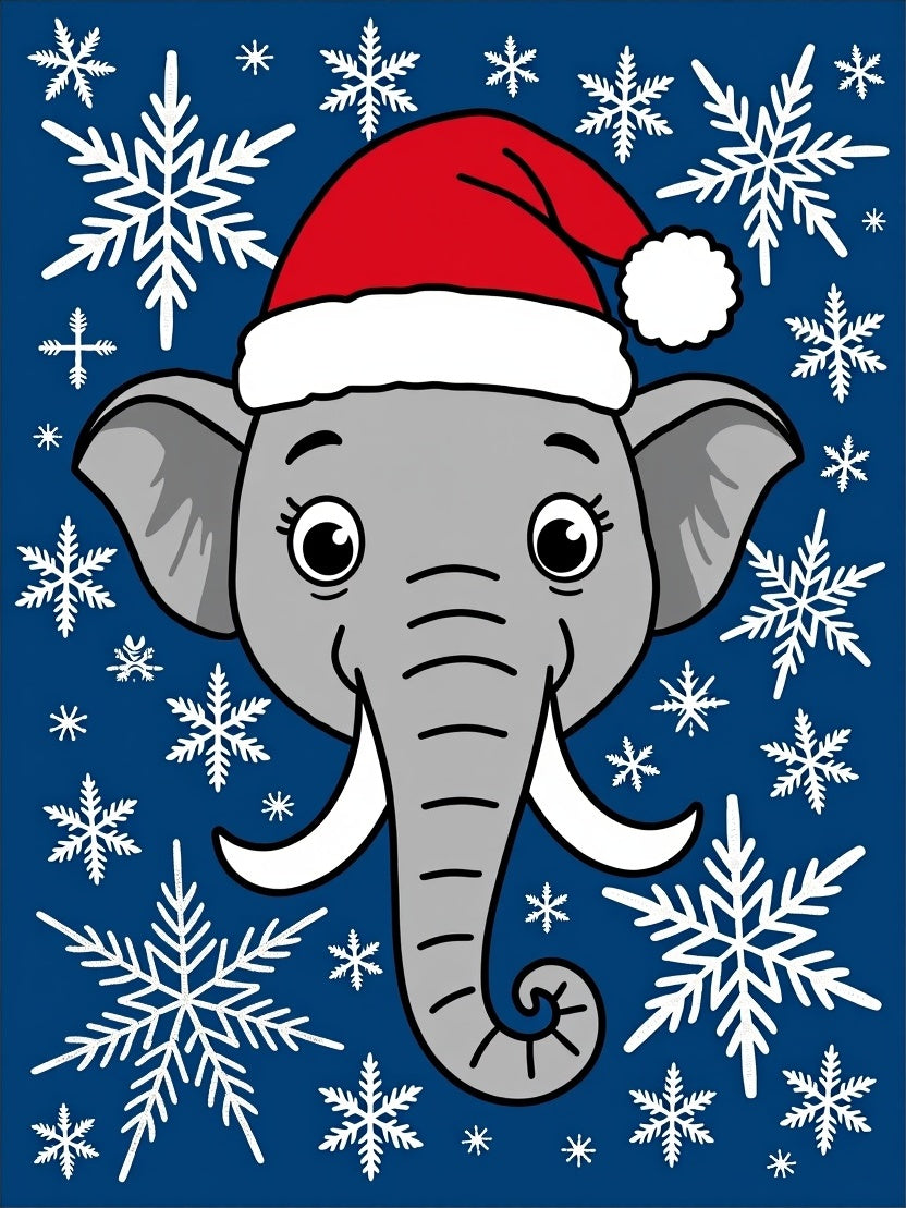 Festive Elephant Snowflakes Christmas Rug