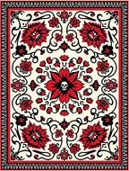 Red Floral Skull Medallion Cream Rug