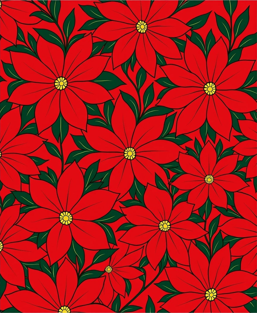 Crimson Red Floral Poinsettia Garden Rug