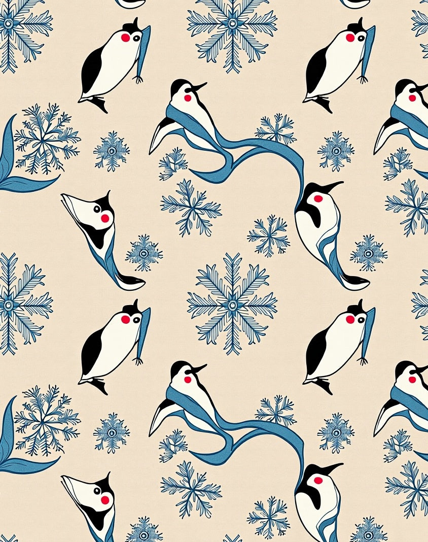 Whimsical Penguin Snowflake Blue Scarf Rug