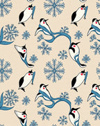 Whimsical Penguin Snowflake Blue Scarf Rug