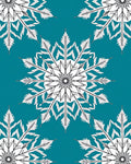 Teal White Snowflake Mandala Rug