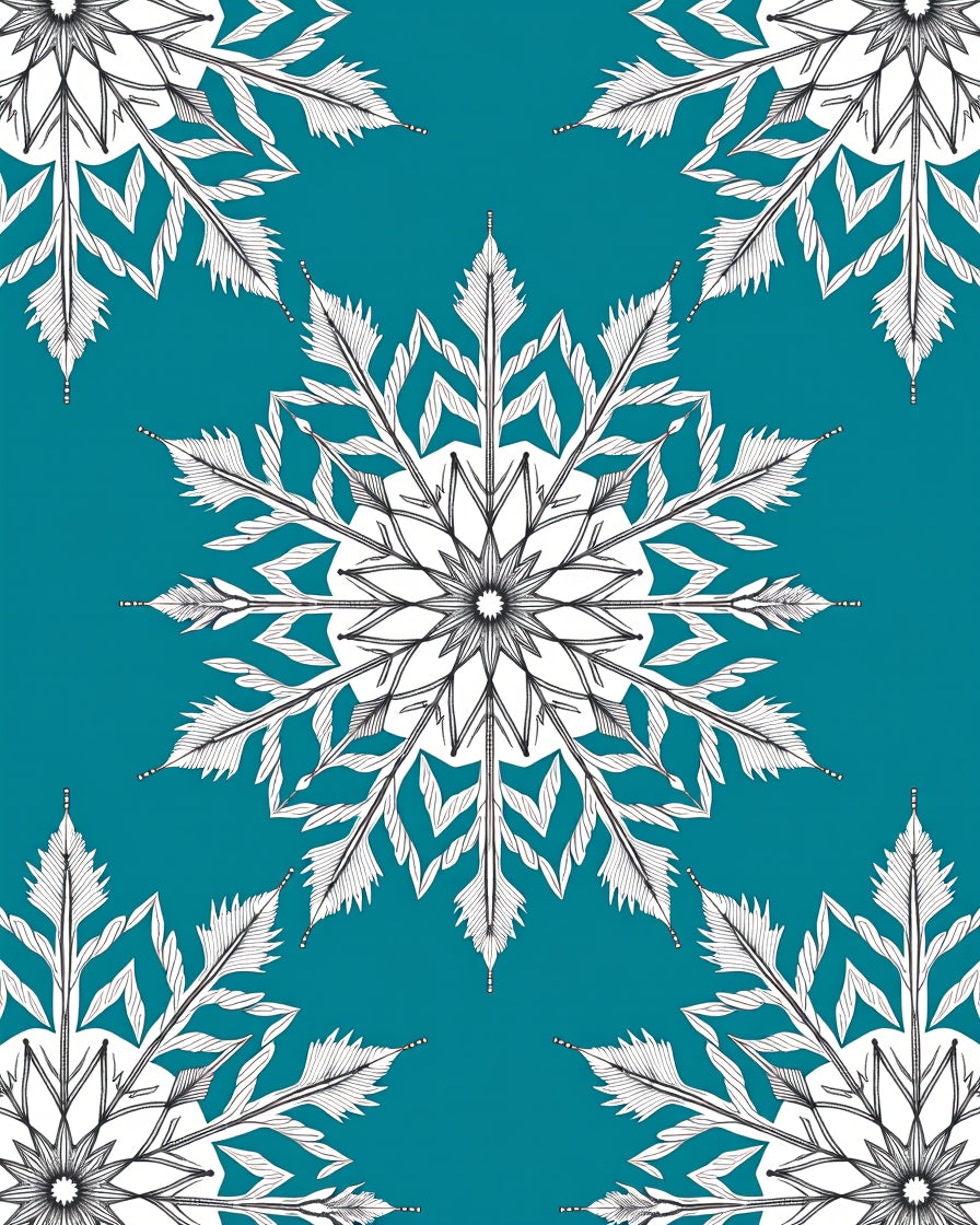 Teal White Snowflake Mandala Rug