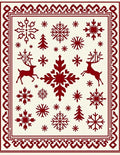 Deep Red Snowflake Deer Border Rug