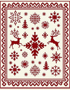 Deep Red Snowflake Deer Border Rug