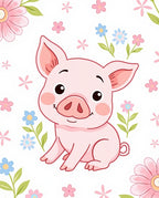 Whimsical Pink Piglet Floral Meadow Rug