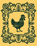 Dark Green Chicken Floral Frame Rug