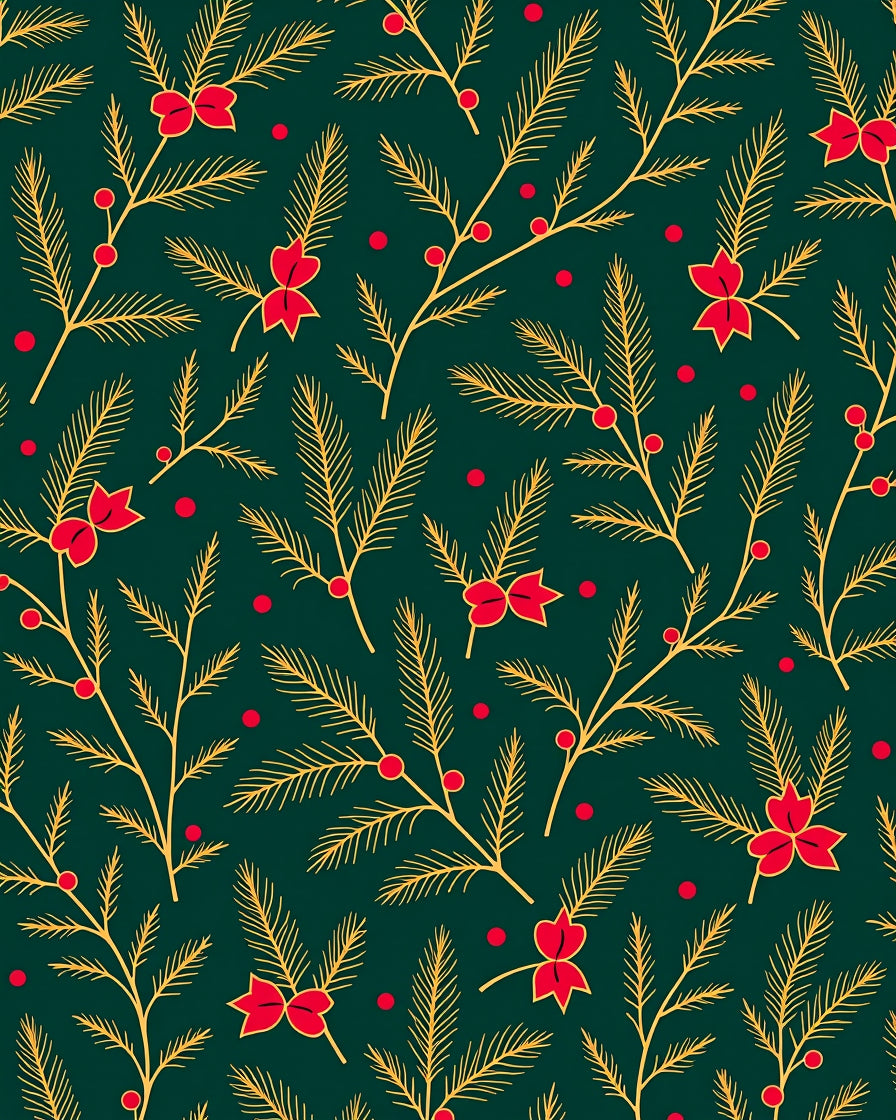 Green Pine Branch Red Bow Rug