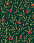 Green Pine Branch Red Bow Rug