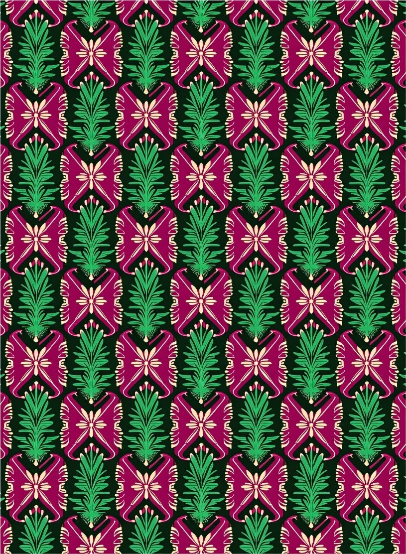 Vibrant Magenta Green Floral Arrangement Rug