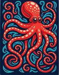 Bright Red Octopus Undersea Swirls Rug