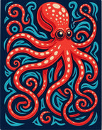 Bright Red Octopus Undersea Swirls Rug