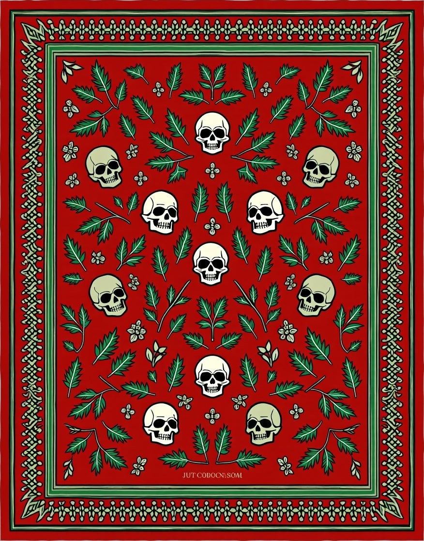 Red Skull Floral Border Rug