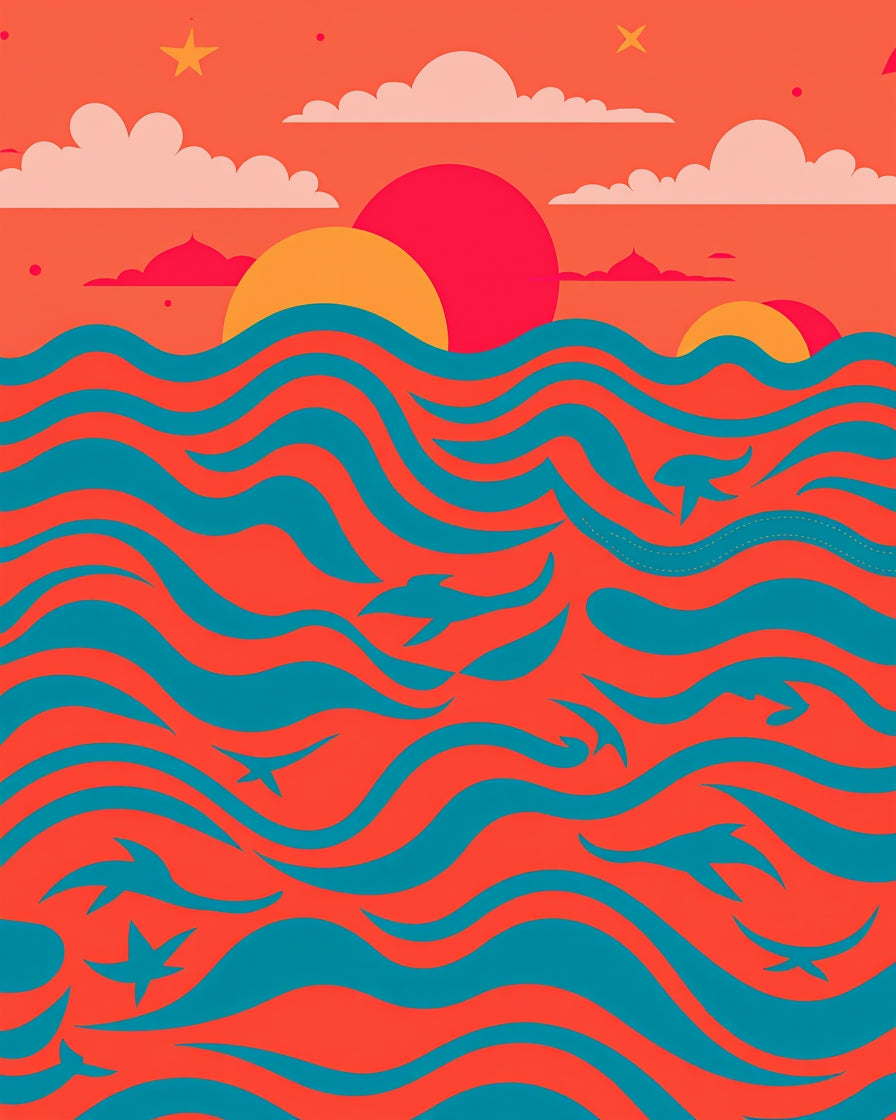Vibrant Coral Teal Ocean Animals Rug