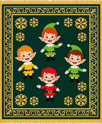 Festive Green Elves Snowflake Border Rug