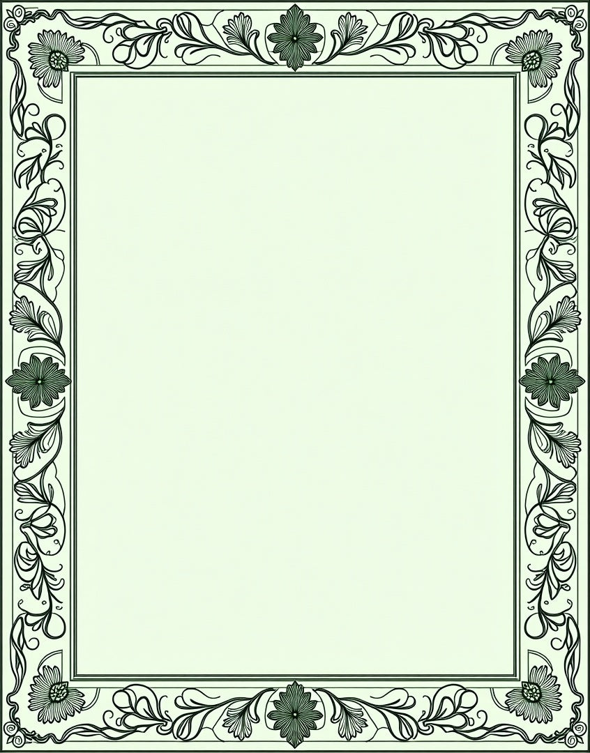 Elegant Black Outline Floral Border Rug