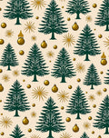 Green Evergreen Trees Golden Ornaments Rug