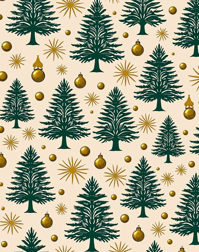 Green Evergreen Trees Golden Ornaments Rug