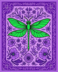 Vibrant Green Dragonfly Purple Floral Embrace Rug