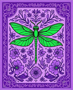 Vibrant Green Dragonfly Purple Floral Embrace Rug