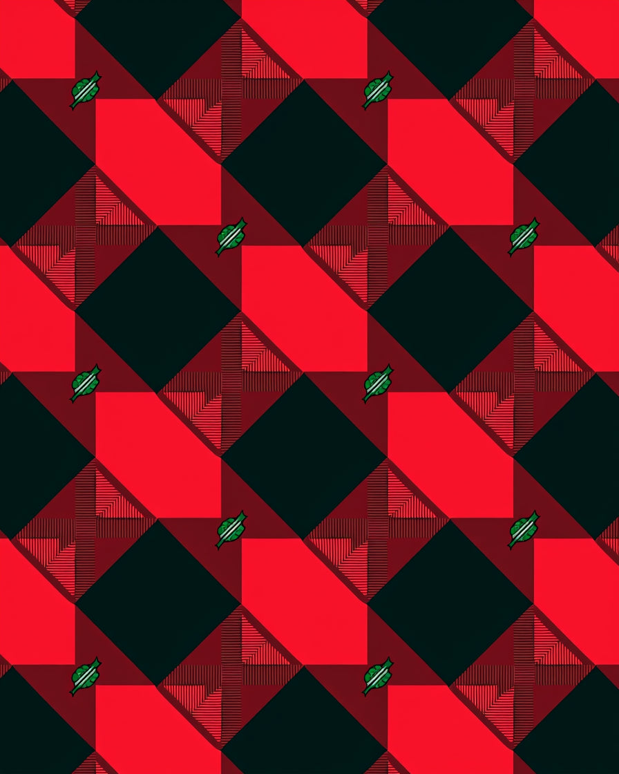 Red Black Plaid Diamond Accents Rug