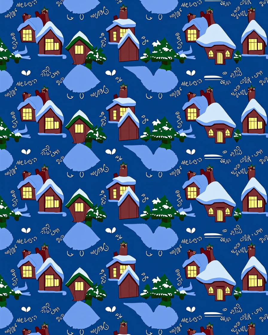 Cozy Snow Village Collection Houses Rug